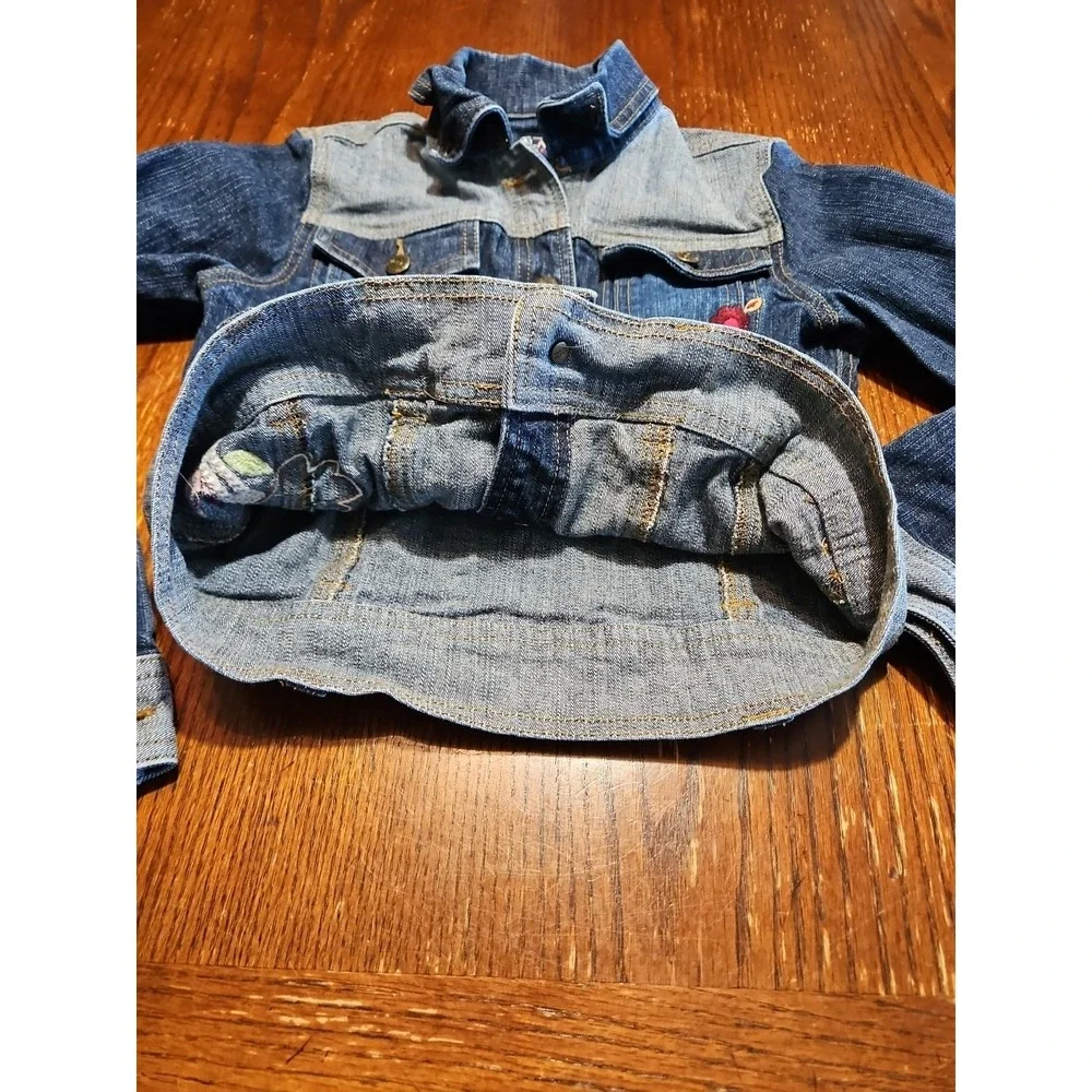 Children's Place Girls Denim Jacket Sz 5 Floral‎ Embroidered Long Sleeve (A882)